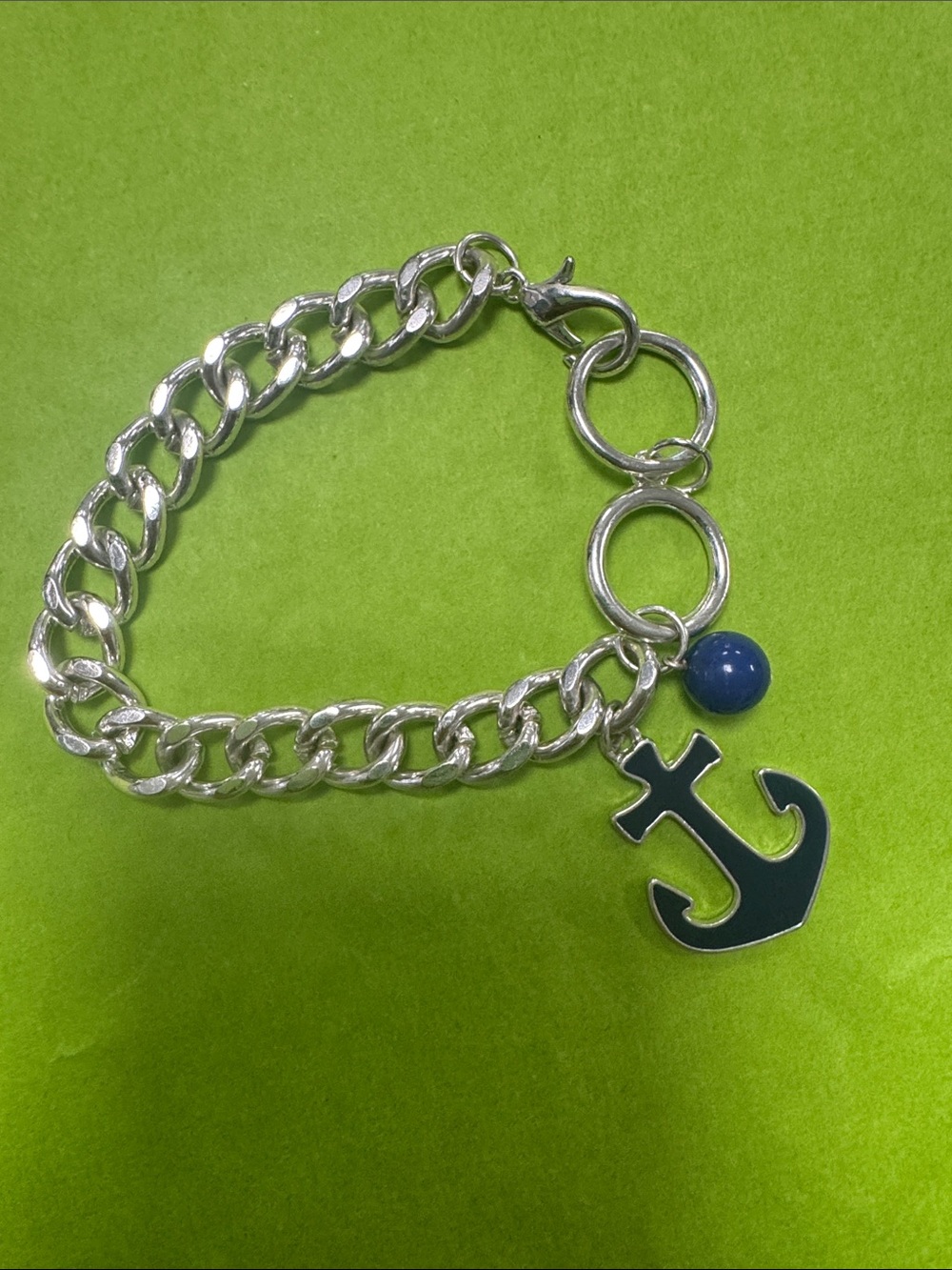 Silver Chain Bracelet with Blue Anchor Charm - Men's/Woman’s Accessory